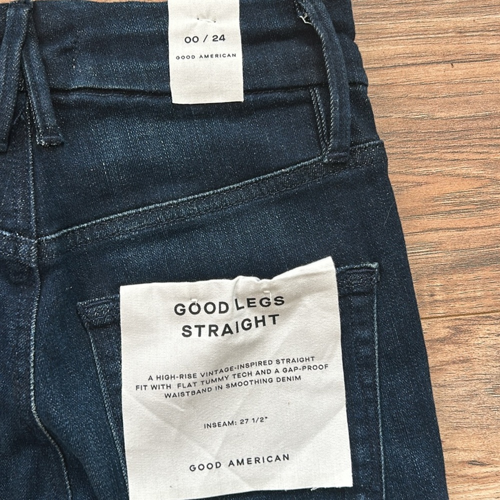 Good American Good Legs Straight Dark Denim Jeans - Picture 9 of 11